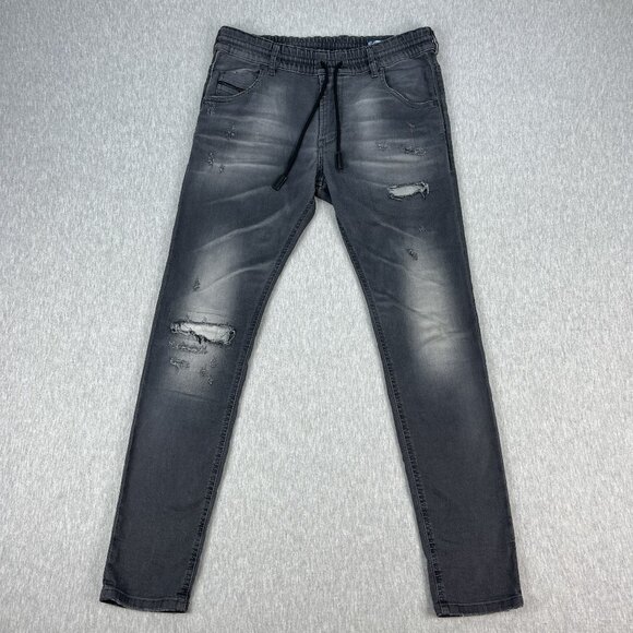 Diesel Jogg Jeans Womens 27x30 Black Distressed Krailey R-Ne 0685Q Stretch Italy - Picture 1 of 16